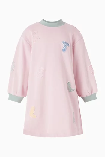 فستان بنمط سويت شيرت وشعار الماركة قطن