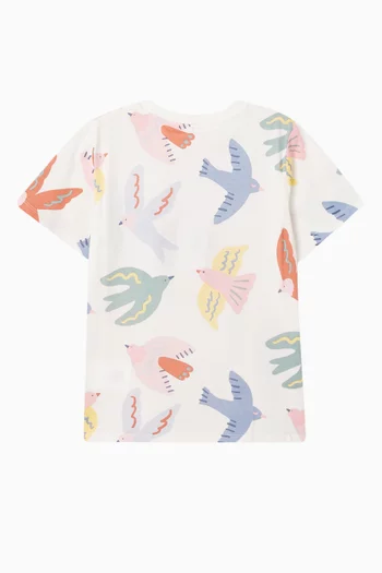 تي شيرت بطبعة عصافير قطن