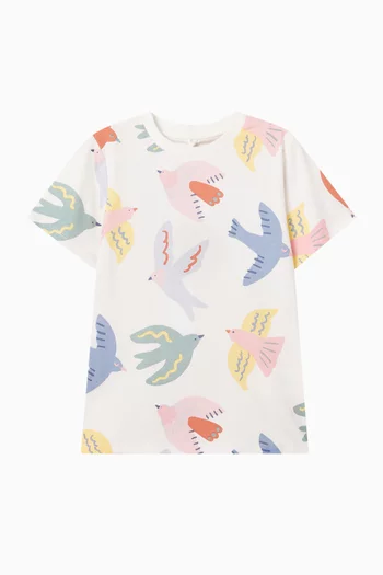 تي شيرت بطبعة عصافير قطن