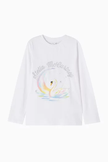 Swan-print Long-sleeve T-shirt in Cotton