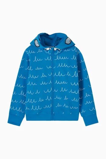 كنزة بغطاء رأس قطن بطبعة مموجة