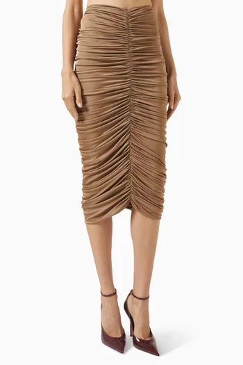 Ruched Knit Midi Skirt