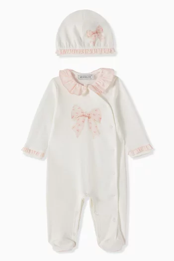 Bow-print Sleepsuit Set in Cotton