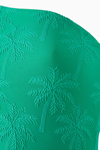 لباس سباحة قطعة واحدة بكتف مكشوف قماش سيرساكر