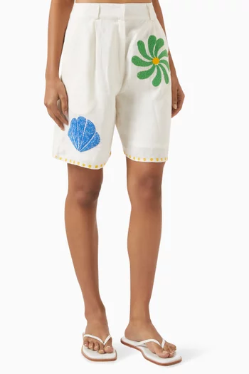 Sia Embroidered Shorts in Linen