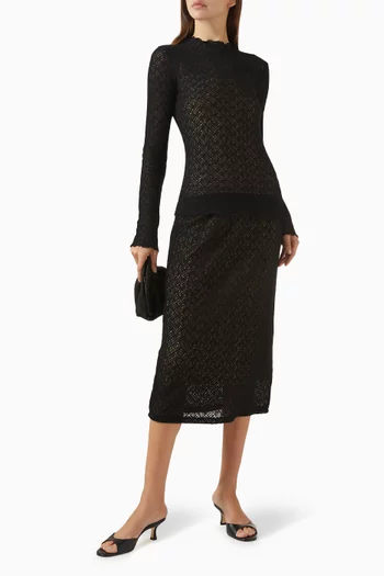 تنورة متوسطة الطول بدانتيل بنقشة معينات مزيج قطن