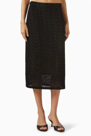 تنورة متوسطة الطول بدانتيل بنقشة معينات مزيج قطن