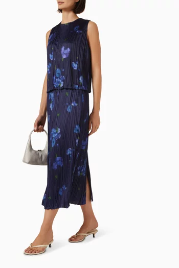 Poppy Blur Crushed Midi Skirt in Satin