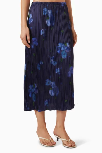 Poppy Blur Crushed Midi Skirt in Satin