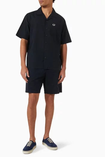 Lightweight Texture Revere Collar Shirt in Crinkle Crepe