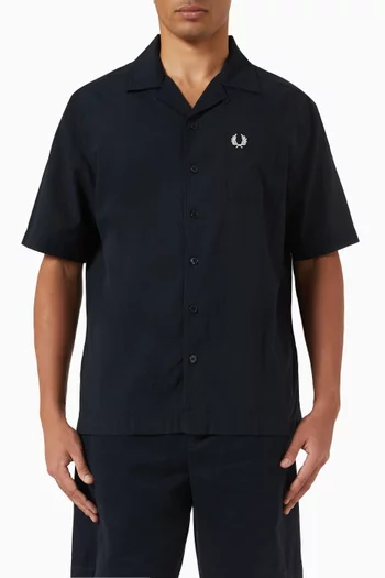 Lightweight Texture Revere Collar Shirt in Crinkle Crepe