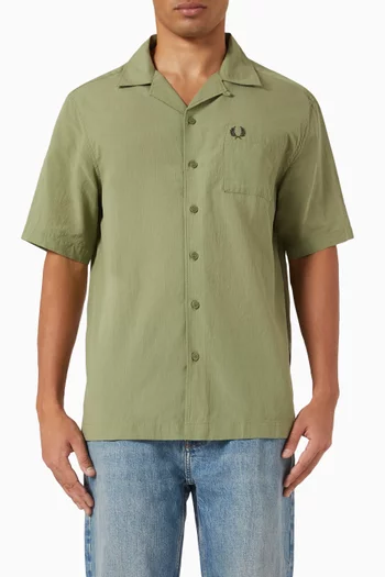 Lightweight Texture Revere Collar Shirt in Crinkle Crepe