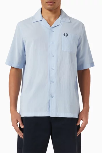 Lightweight Texture Revere Collar Shirt in Crinkle Crepe
