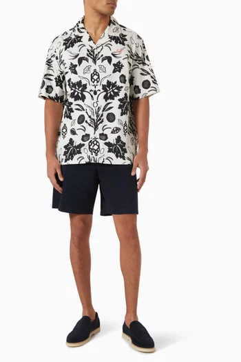 Botanical Print Revere Collar Shirt in Cotton