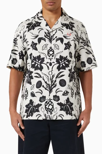 Botanical Print Revere Collar Shirt in Cotton