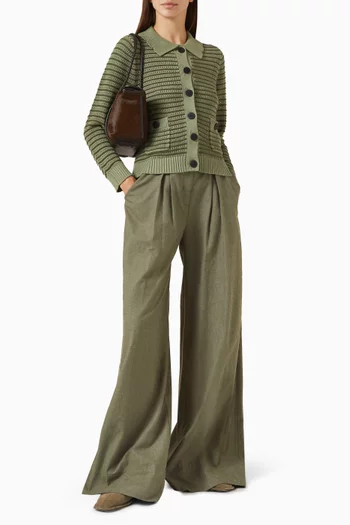 كارديغان بخطوط من قماش شبكي مزيج صوف مارينو