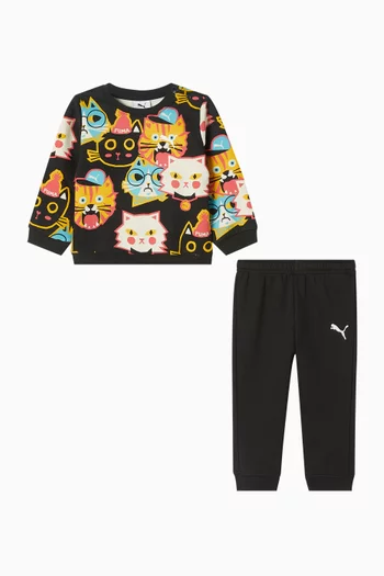 طقم بدلة رياضية بطبعة مودي كات مزيج قطن