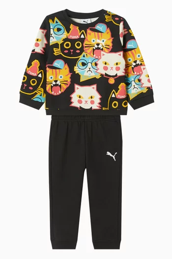 طقم بدلة رياضية بطبعة مودي كات مزيج قطن