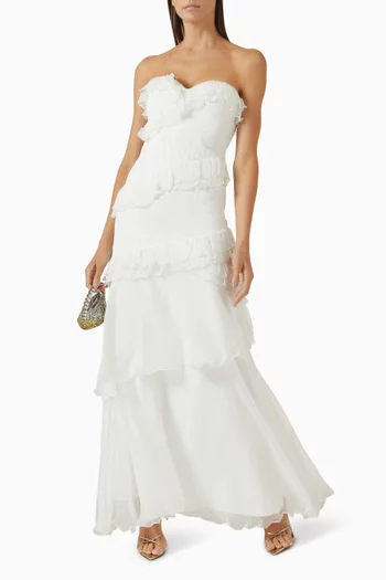 Harrison Ruffle Gown in Crinkled Silk Chiffon