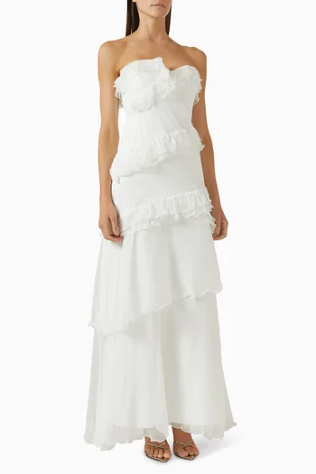 Harrison Ruffle Gown in Crinkled Silk Chiffon