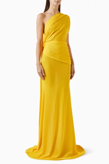 One-shoulder Draped Gown in Crepe Jersey
