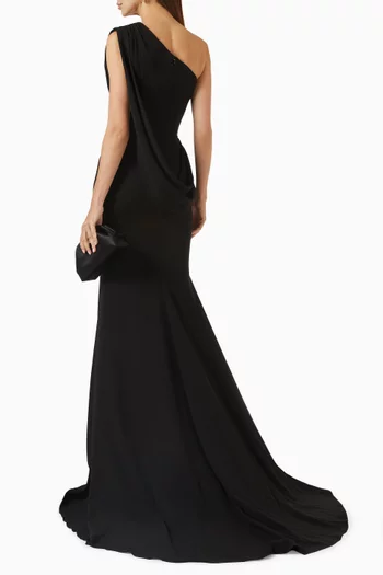 One-shoulder Draped Gown in Crepe