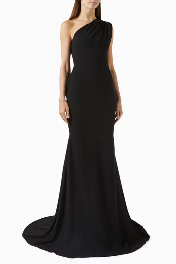 One-shoulder Draped Gown in Crepe