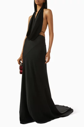 Draped Halterneck Gown in Satin Crepe