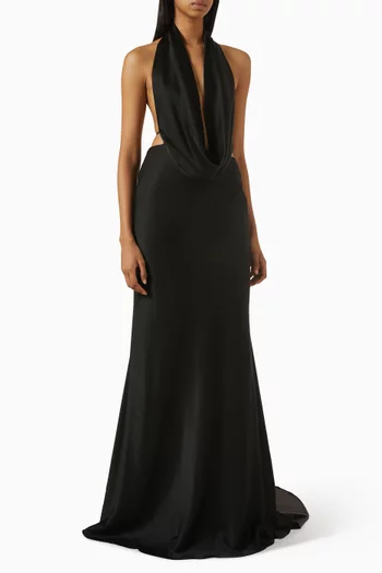 Draped Halterneck Gown in Satin Crepe