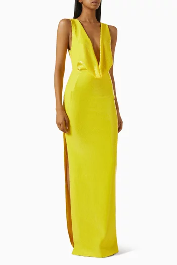 Sequin-embellished Draped Gown in Mesh