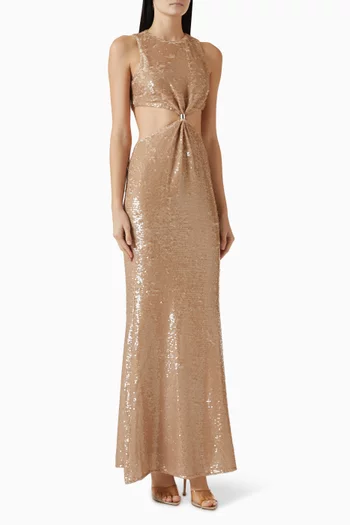 Tashi Sequin-embellished Cut-out Gown