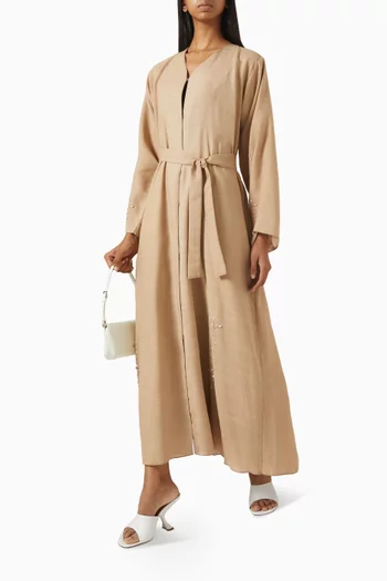 Pearl Embellished Belted Abaya