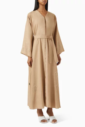 Pearl Embellished Belted Abaya