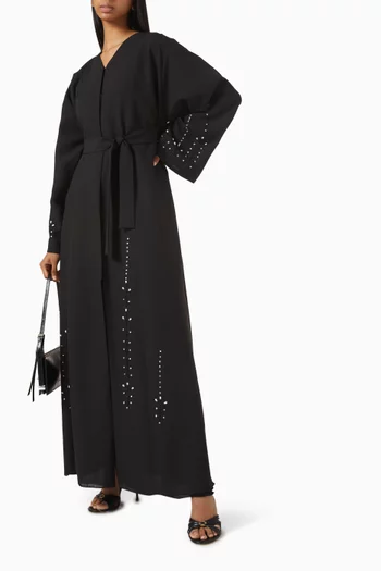 Pearl Embellished Belted Abaya