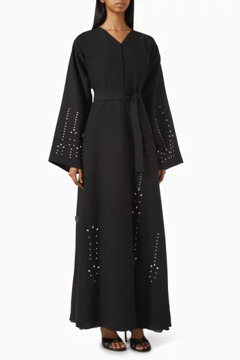 Pearl Embellished Belted Abaya
