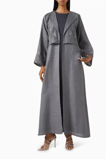 Embroidered Abaya Set in Linen
