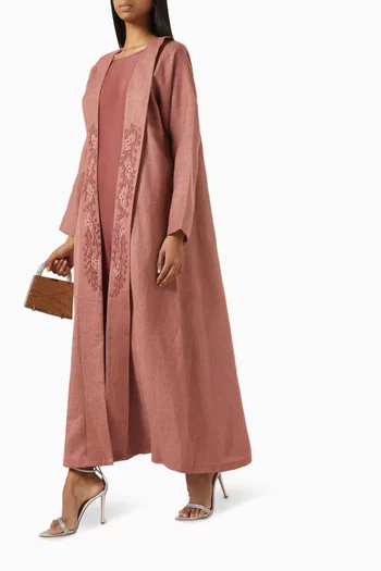Embroidered Abaya Set in Linen