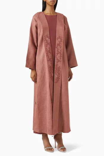 Embroidered Abaya Set in Linen