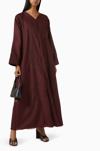 3D Thread Embroidered Abaya in Linen
