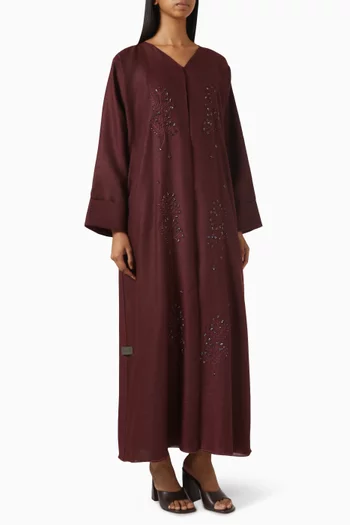 3D Thread Embroidered Abaya in Linen