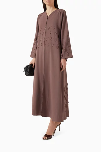 Petals & Bead Embroidered Abaya in Mixed-linen