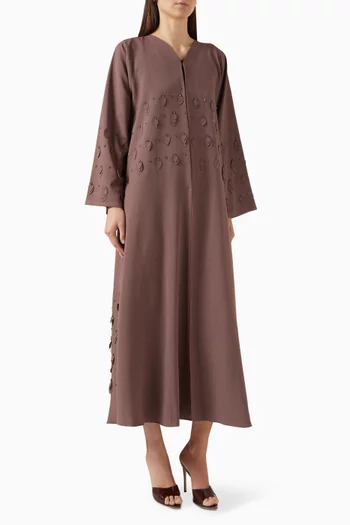 Petals & Bead Embroidered Abaya in Mixed-linen