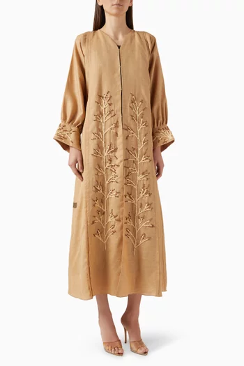 Thread Embroidered Abaya in Linen