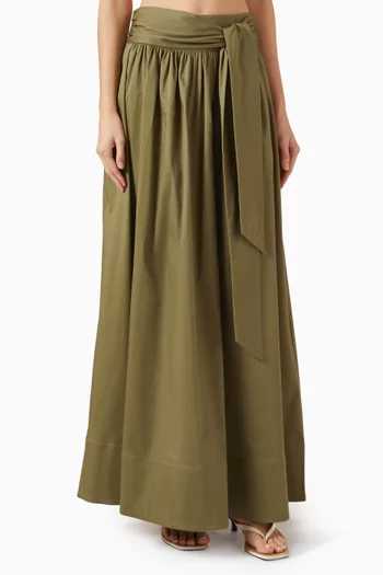 Sabine Tie Front Maxi Skirt in Stretch Cotton