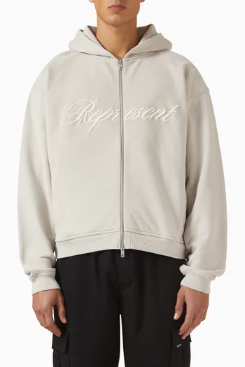 Script Logo Zip Hoodie in Cotton