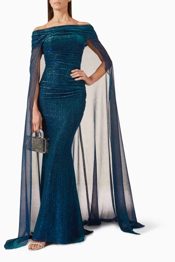 Off-shoulder Cape Gown