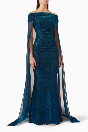 Off-shoulder Cape Gown