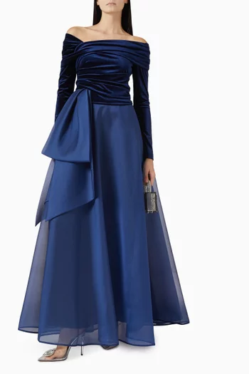 Off-shoulder Draped Gown in Velvet