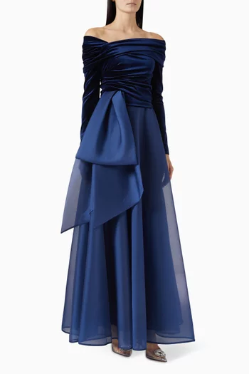 Off-shoulder Draped Gown in Velvet
