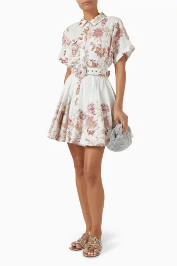 Diza Belted Mini Dress in Linen‑cotton blend